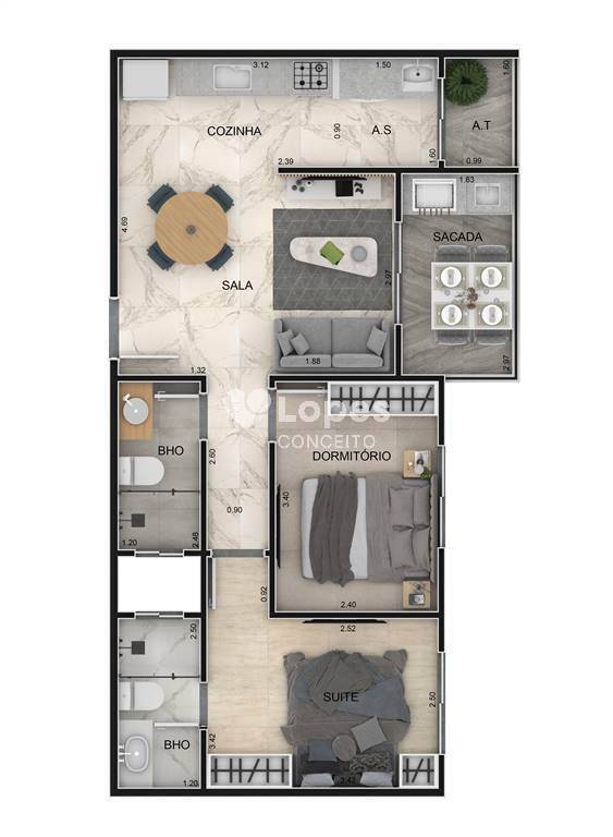 Apartamento à venda com 2 quartos, 59m² - Foto 1