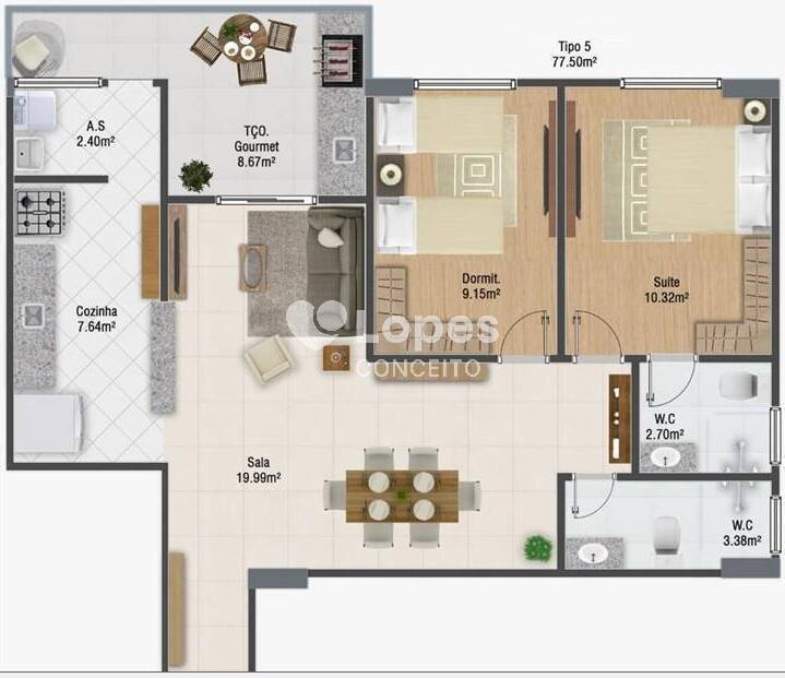 Apartamento à venda com 2 quartos, 77m² - Foto 4